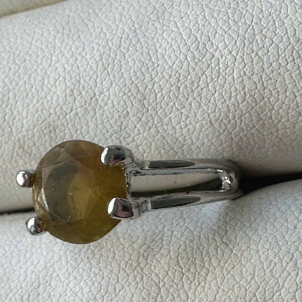 Olive Yellow Resin Statement Ring Silver Tone | Boho Artisan Style - Picture 4 of 5